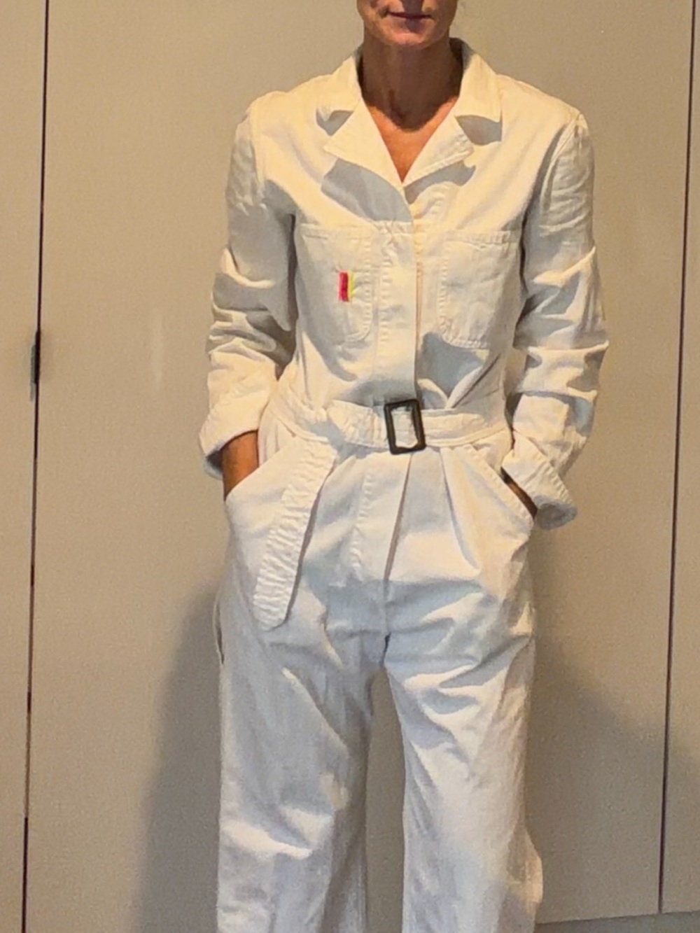 Nili Lotan Cream Utility Belted Jumpsuit